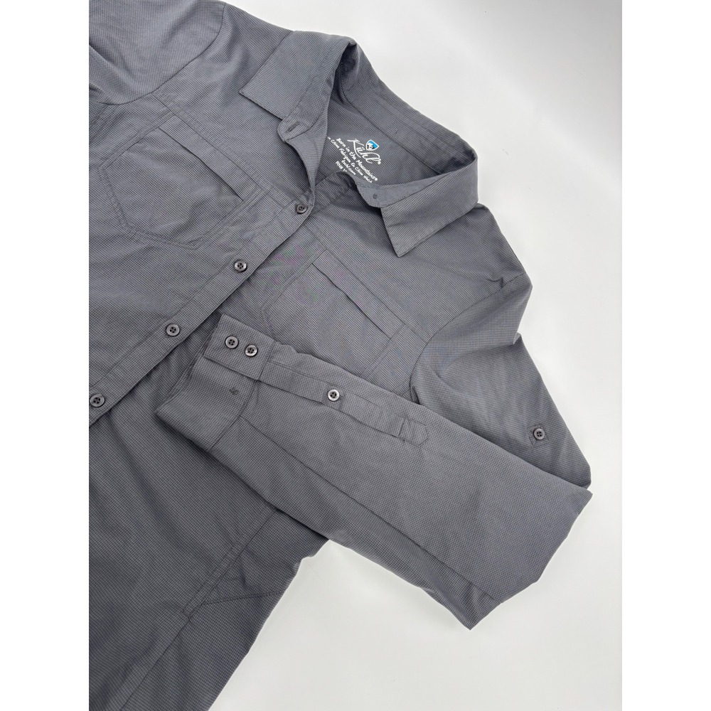 Kuhl Womens Gray Micro Check Long Sleeve Button Down Hiking Shirt Size S